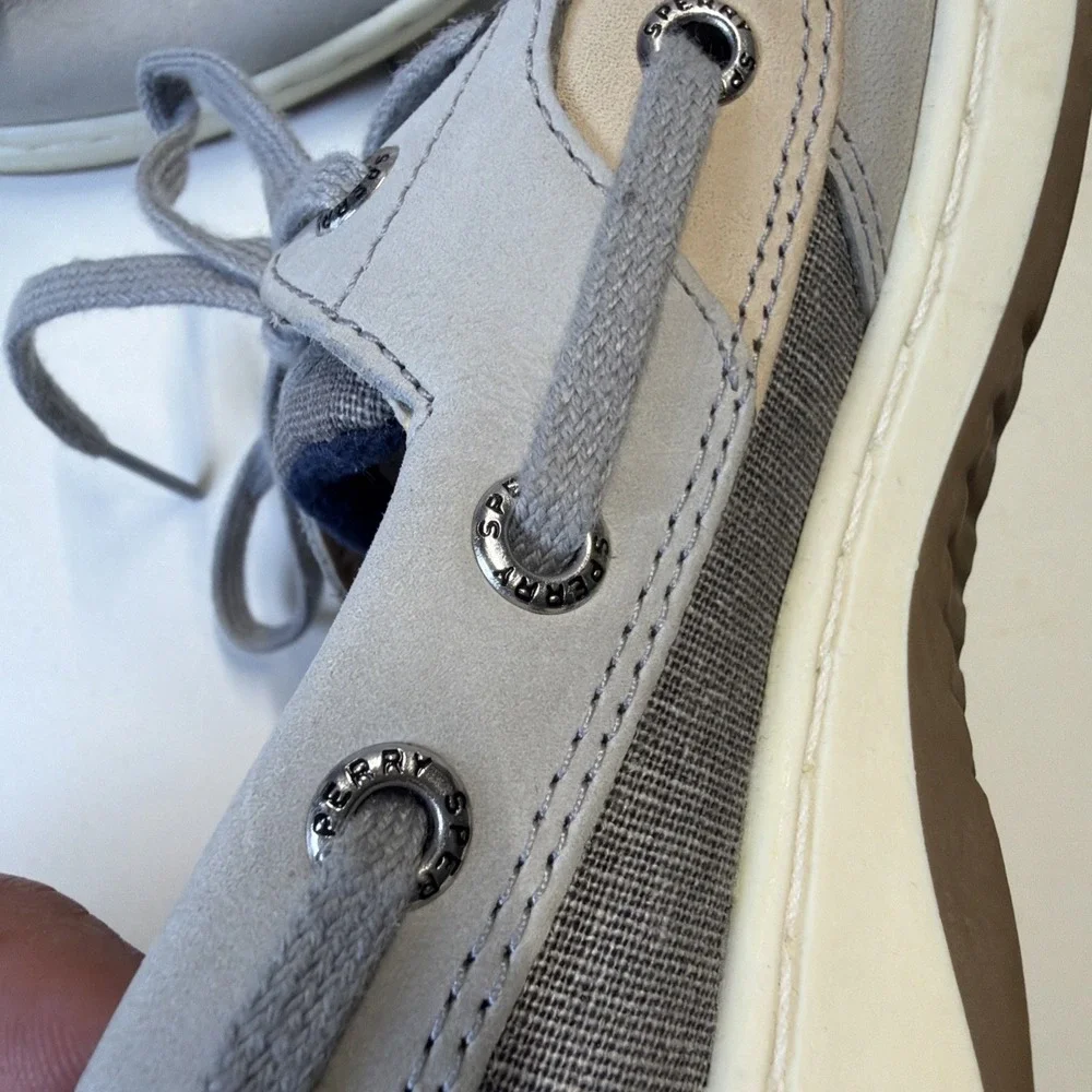 Sperry Top Sider Boat Shoes Womens 5 Gray‎ Angelfish Linen Slip-On STS83598